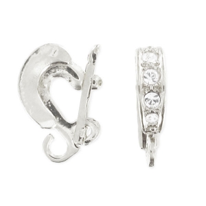 Gancio pendente  con strass da clipsare mm. 11 rodiato