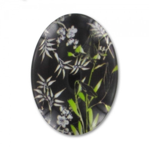 Cabochon ovale decorato mm. 25x18 Nero Fiori x1