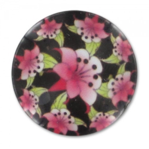 Cabochon piatto decorato mm. 20 Fiori Fucsia x1