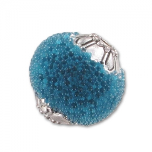 Perla tonda con inclusioni di perline con copette mm. 15 Turchese x1