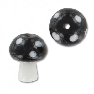 Perlina a fungo in vetro 19x15 mm - motivo a pois - Nero - Bianco x1