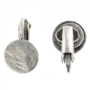 Orecchini a clip a disco stropicciato da 10 mm - Argento anticato x2