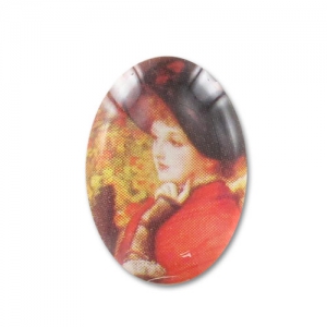 Cabochon mm. 18x13 Donna con abito rosso x1