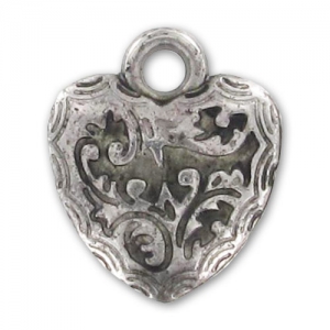 Ciondolo Cuori decorati CCB mm. 17x15 Argentato antico x5