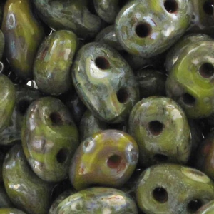 SuperDuo mm. 2.5x5 Opaque Olivine Silver Picasso x10g