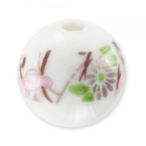 Tonda in ceramica mm. 14 Rosa/Bianco x1