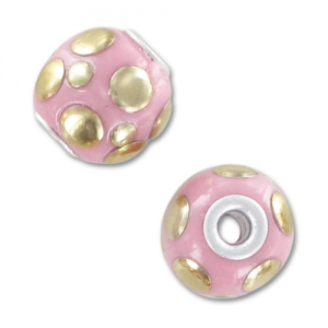 Perla tonda mm. 14 bolle Rosa/Dorato x1