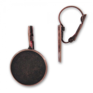 Orecchini con ganci chiusi castone cabochon mm. 18 rame antico x2