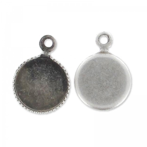 Castone pendente per cabochon retro piatto mm. 8 argentato antico x1