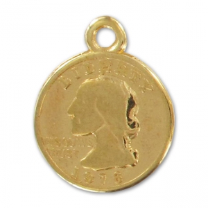 Ciondoli pezzi quarterdollar mm. 15 Dorato con oro fino x5