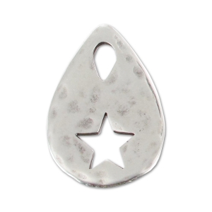 Pendente martellato goccia decorato stella mm. 26 Placcatura Argento Antico x1