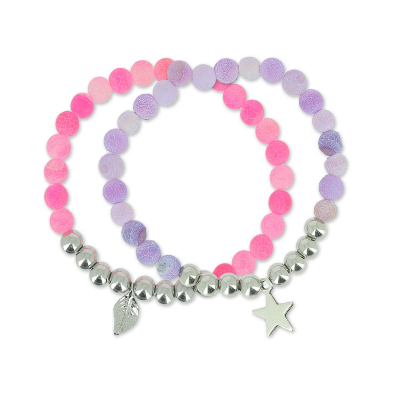 Braccialetto perle Cracked agata e palline in acciaio inox