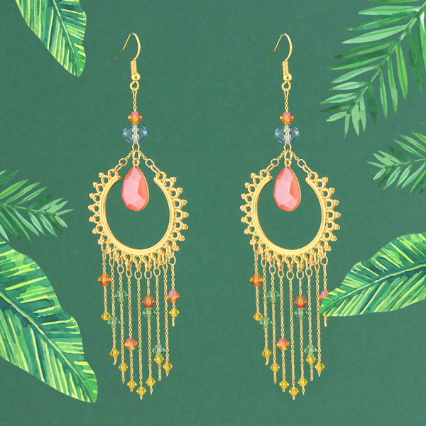 Orecchini tropicali con cabochon e Biconi PureCrystal con catena Miyuki Orecchini tropicali con cabochon e Biconi PureCrystal con catena Miyuki