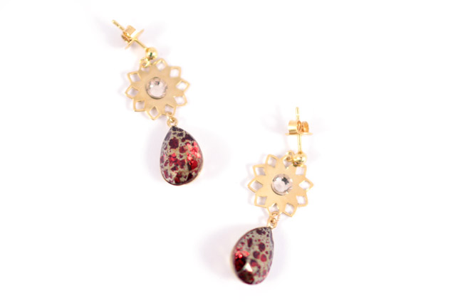 Boucles d'oreilles Cabochon Poire PureCrystal Scarlet Patina final