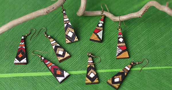 Boucles d'oreilles en bois pyrogravées