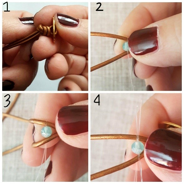 Tutoriel DIY facile bracelet wrap turquoise tendance avec pierres gemmes gemstones agate perles Miyuki Delicas et Bugles Twist