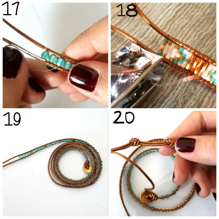 Tutoriel DIY facile bracelet wrap turquoise tendance avec pierres gemmes gemstones agate perles Miyuki Delicas et Bugles Twist