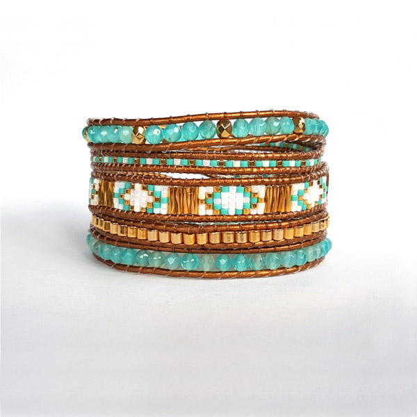 KELITCH Bracciale Avvolgibile Con Perline In Turchese Naturale E Pelle, Regalo Donna Alla Moda - 3