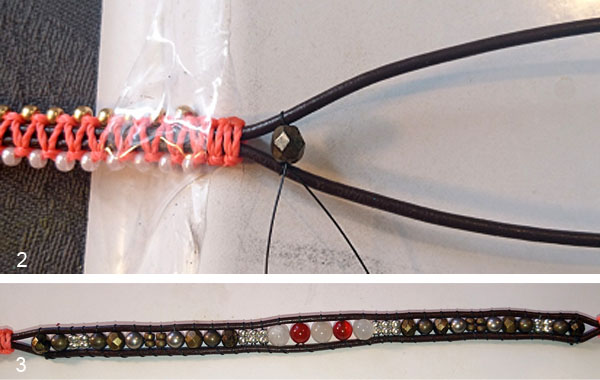 Bracciale avvolgente 4-round con perline Miyuki Rocaille e nodi macramè : Tappa 2