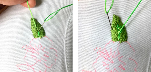 Tutorial per fregio Hibiscus fai-da-te su colletto a T-shirt Tutoriel DIY broderie frise Hibiscus sur un col de tee-shirt