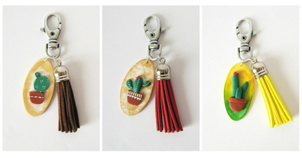 Portachiavi Cactus in pasta polimerica e pompons