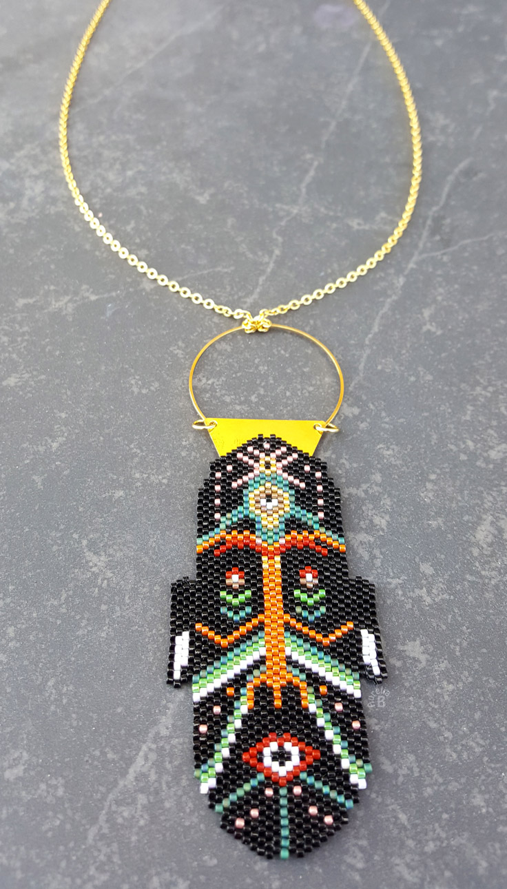 Schema Collana di maschere africane con intrecci in muratura con perline Miyuki Delicas