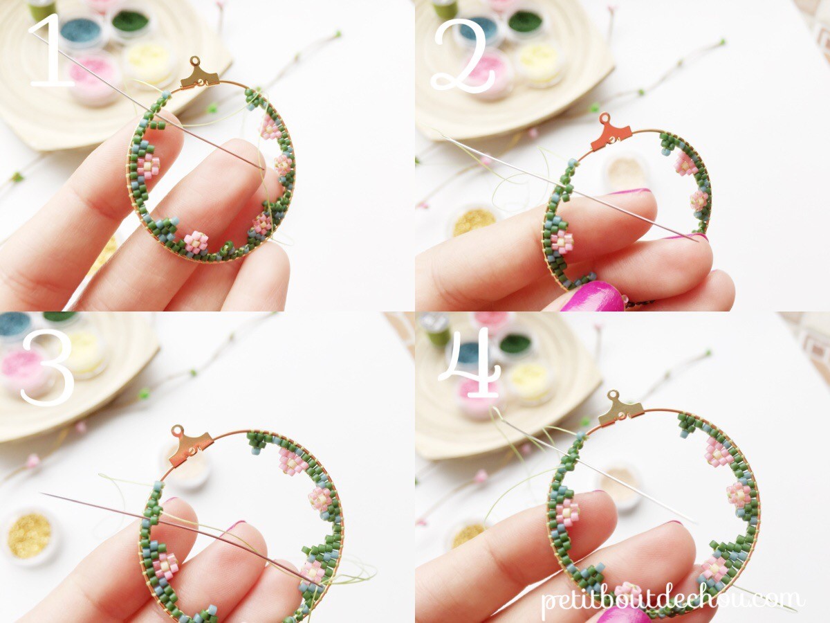 Orecchini creoli a punto mattone con uccello perline Miyuki Delicas : Tappa 4