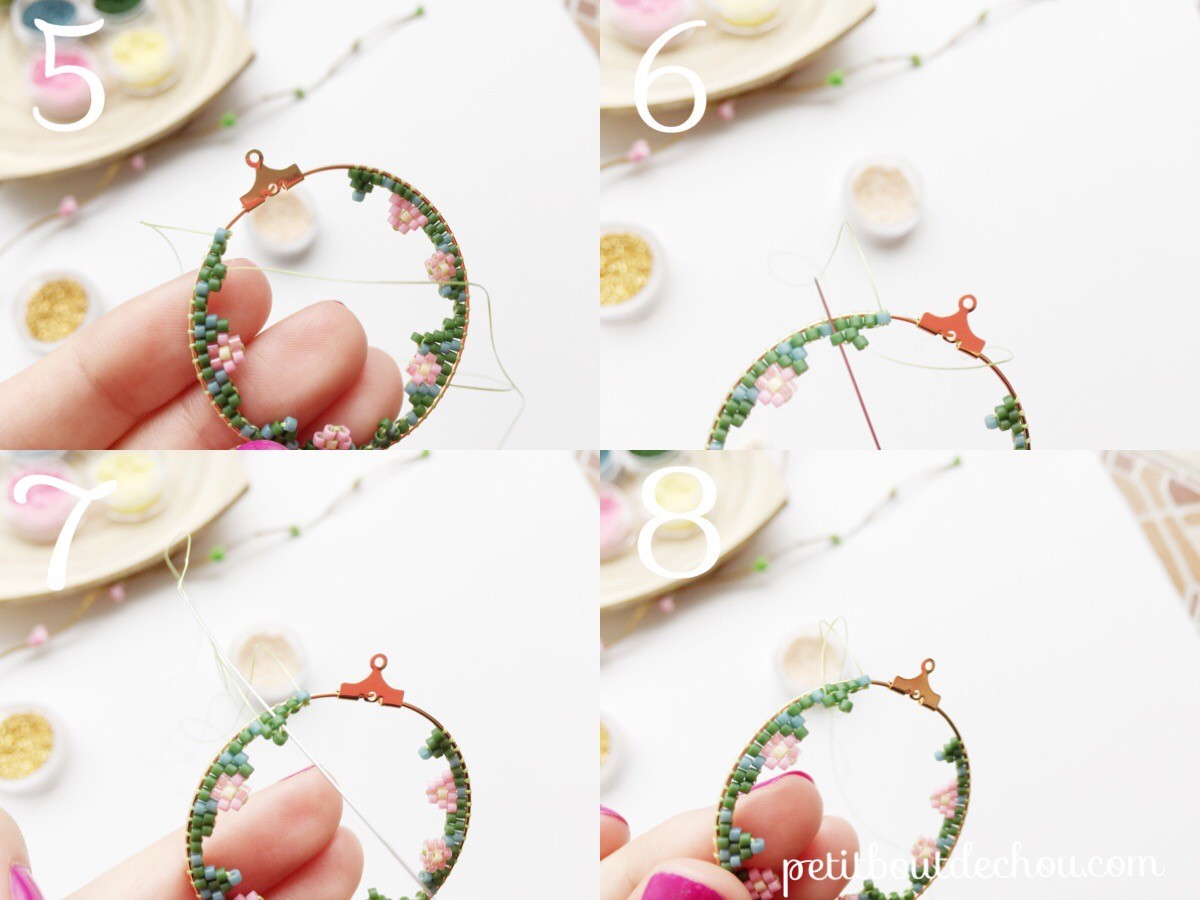 Orecchini creoli a punto mattone con uccello perline Miyuki Delicas : Tappa 5