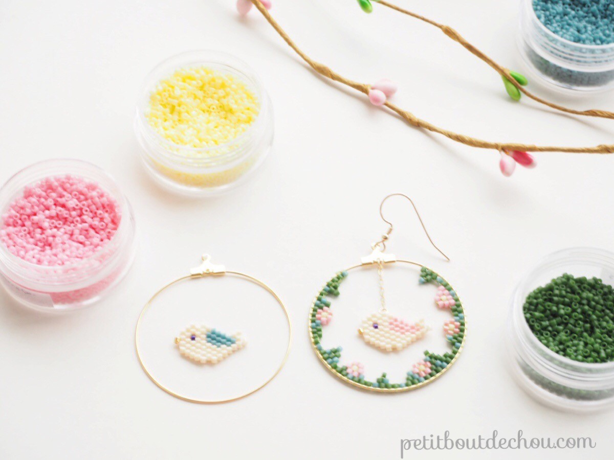 Orecchini creoli a punto mattone con uccello perline Miyuki Delicas : Tappa 7