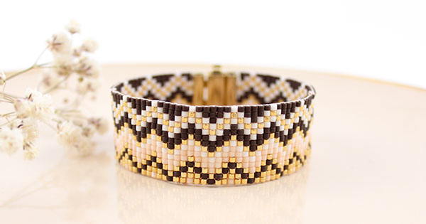 Schema Bracciale a maglie grigie Miyuki nuda e fermaglio perline oro placcato oro