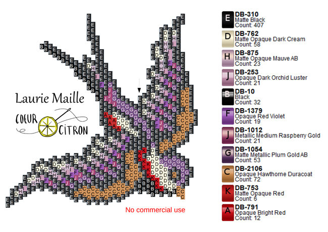 Fai-da-te tessitura mattone punto modello rondine perline Miyuki Delicas DIY tissage brick stitch motif hirondelle en perles Miyuki Delicas