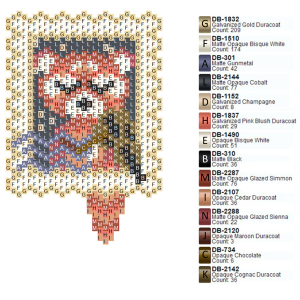 Tissage brick stitch motif timbre Panda en perle de verre Miyuki Delicas