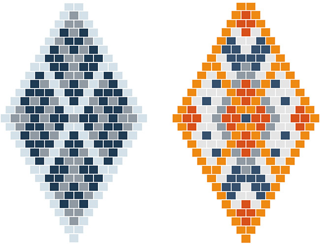 Grille de tissage gratuite Boucles d'oreilles tissées losange en perles Miyuki bleues et orange