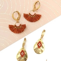 boucles d'oreilles dormeuses rouge et or