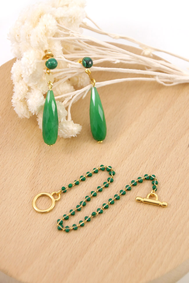 Schema Orecchini e braccialetti in malachite e giada
