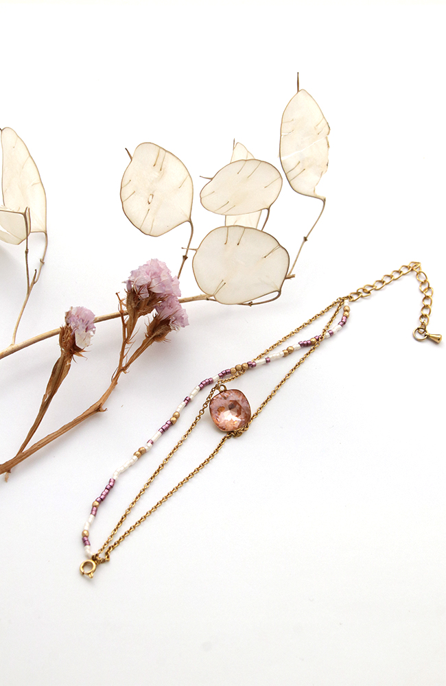 Schema Bracciale a più fili fai-da-te in acciaio inossidabile dorato, Miyuki Délicas 11/0 e cristalli PureCrystal