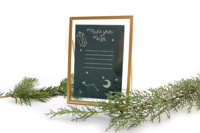 cornice fai da te con poster di auguri per l'anno esoterico