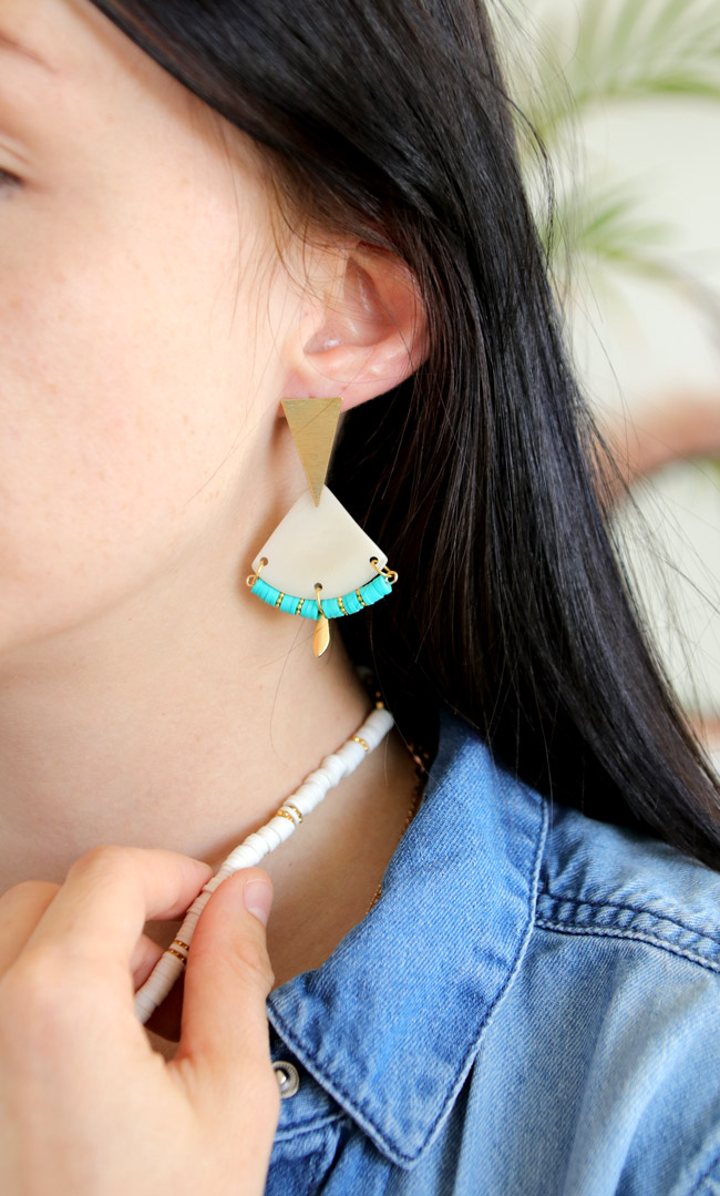 Schema Orecchini intercalari Tagua e perle Heishi turchesi