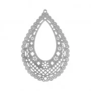 Pendente goccia ajouré motif fleuri 49x33 mm Placcatura Argento Antico x1