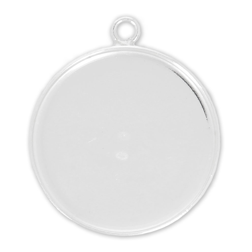 10 pezzi. Vassoi per etichette pendenti a lunetta rotonda Silver Tone Circle Cabochon - Glue Pad da 20 mm - In lega - Bella qualità! - Italia