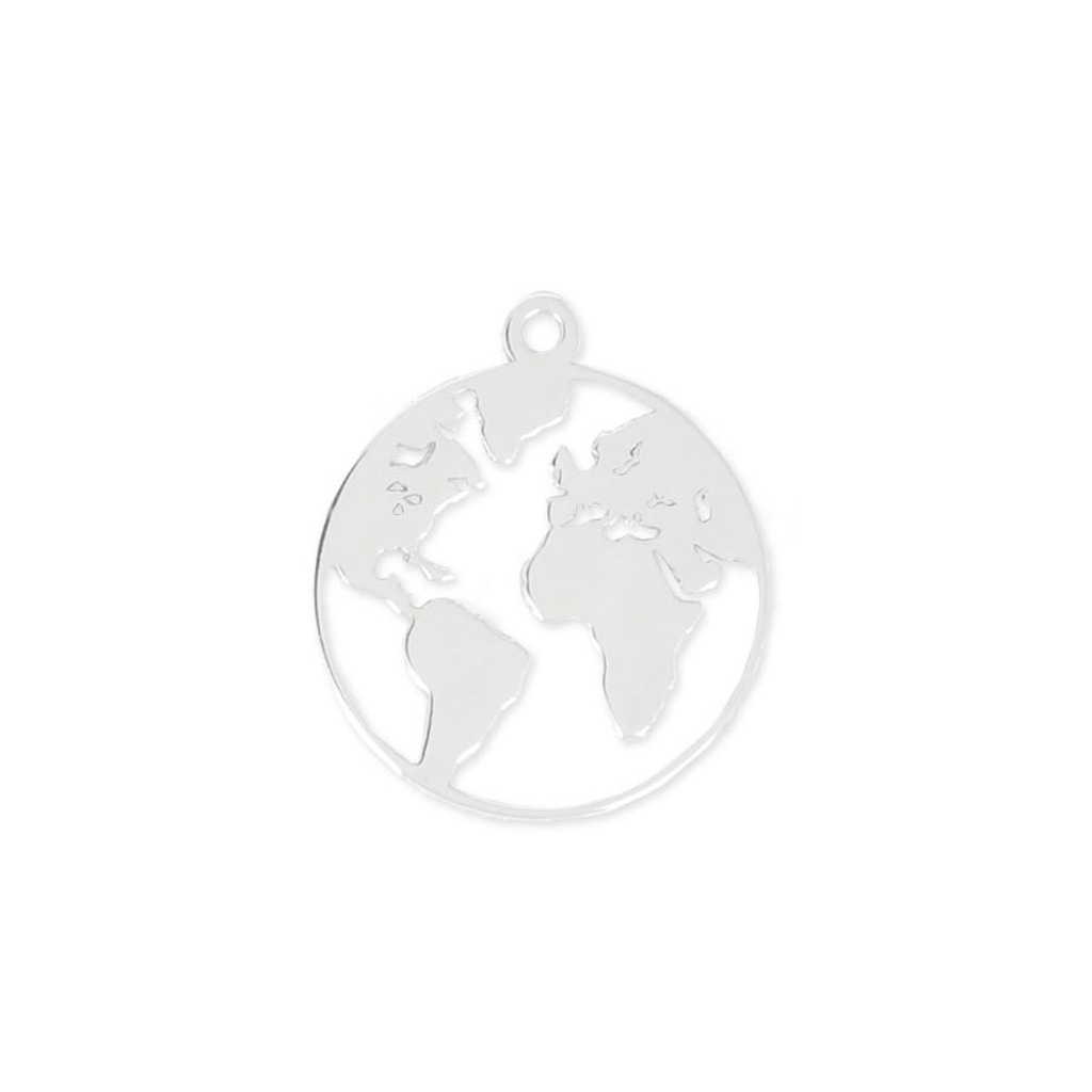 Ciondolo Mappamondo 15 Mm En Argento 925 Per La Creazione Di Gioielli X1 Perles Co