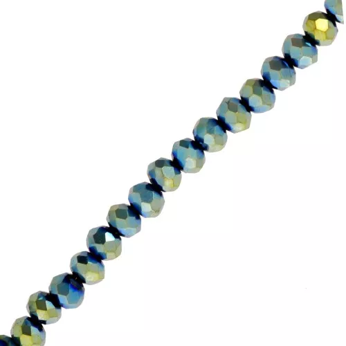 Perla sfaccettata rotonda - rotonda appiattita - 4x3,5 mm Verde Iris x40cm