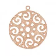 Pendente filigranato rotondo in ottone striato 28 mm oro rosa HQ x1