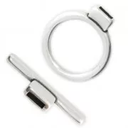 Chiusura T 21 mm per laccetto5 mm placcatura argento fino anticato x1