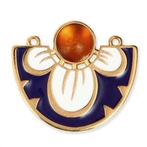 Pendente 2 anellini motivo fiore in resina epossidica  35x31 mm Dorato con oro fino