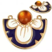 Pendente 2 anellini motivo fiore in resina epossidica  35x31 mm Dorato con oro fino