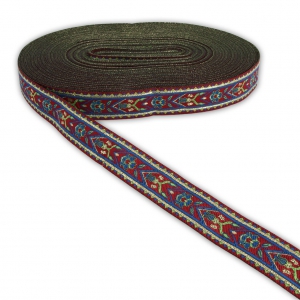 Nastro motivo fiori 20 mm Bordeaux/Blu/Verde x1m