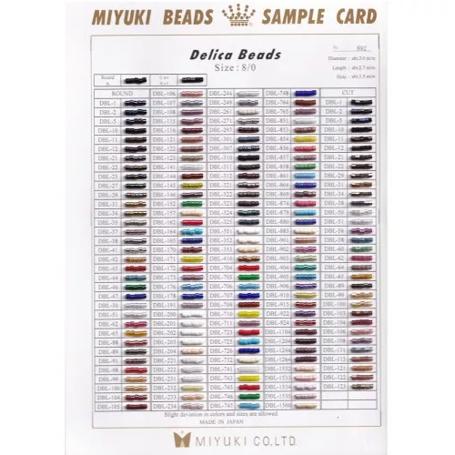 Tavola di colori Miyuki Delica 8/0 (DBL) - Sample Card (n°892) - New Color