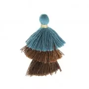 Pompon piccolo triplo imitazione cotone 3 cm Blu Anatra/Marrone scuro/Marrone x1