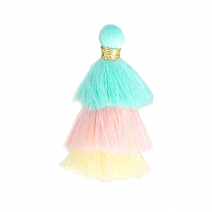 Pompon piccolo triplo imitazione cotone 3 cm Blu/Rosa/Giallo Pastello x1